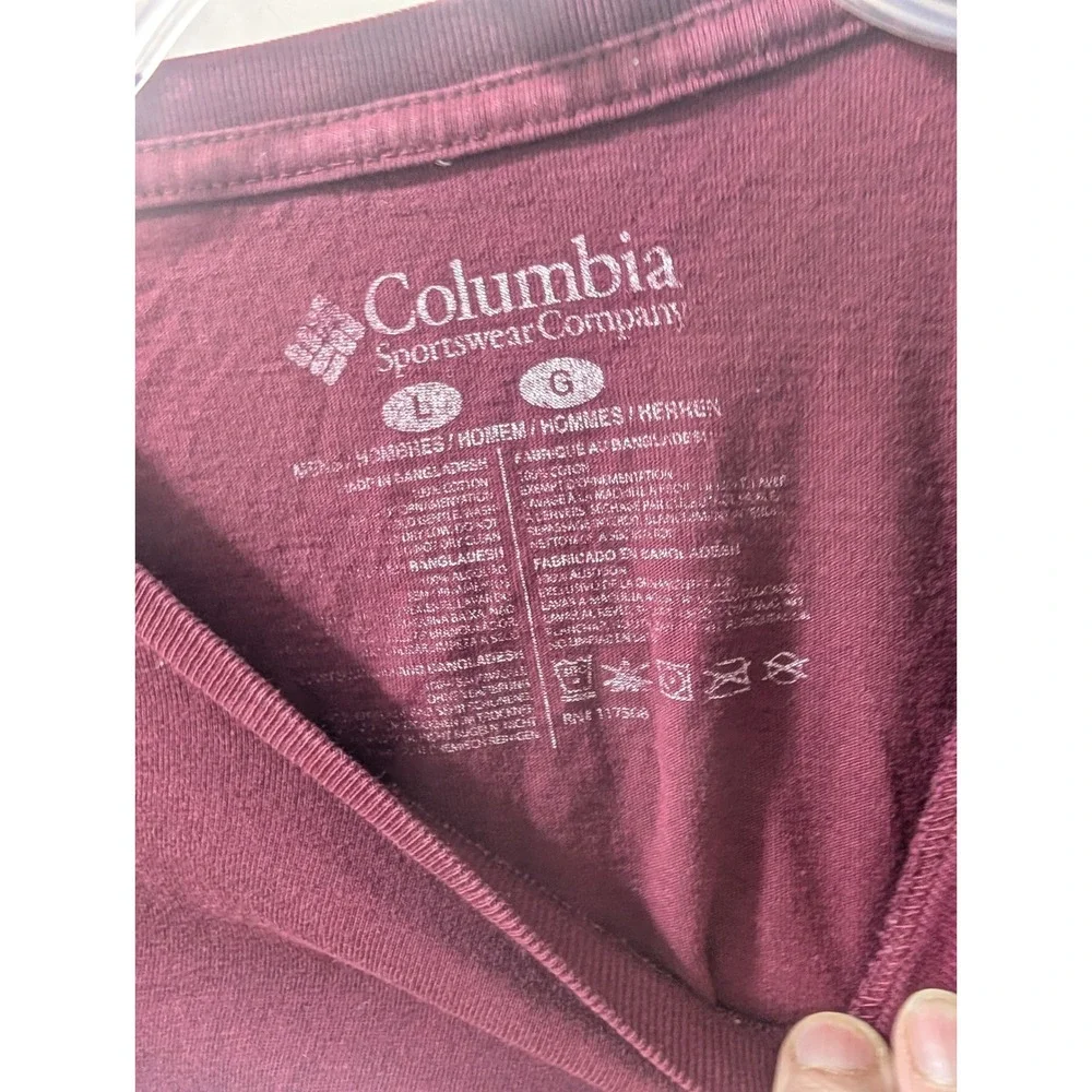 Columbia Mens Long Sleeve Graphic T Shirt Fish American Flag Burgundy Large - Picture 3 of 7